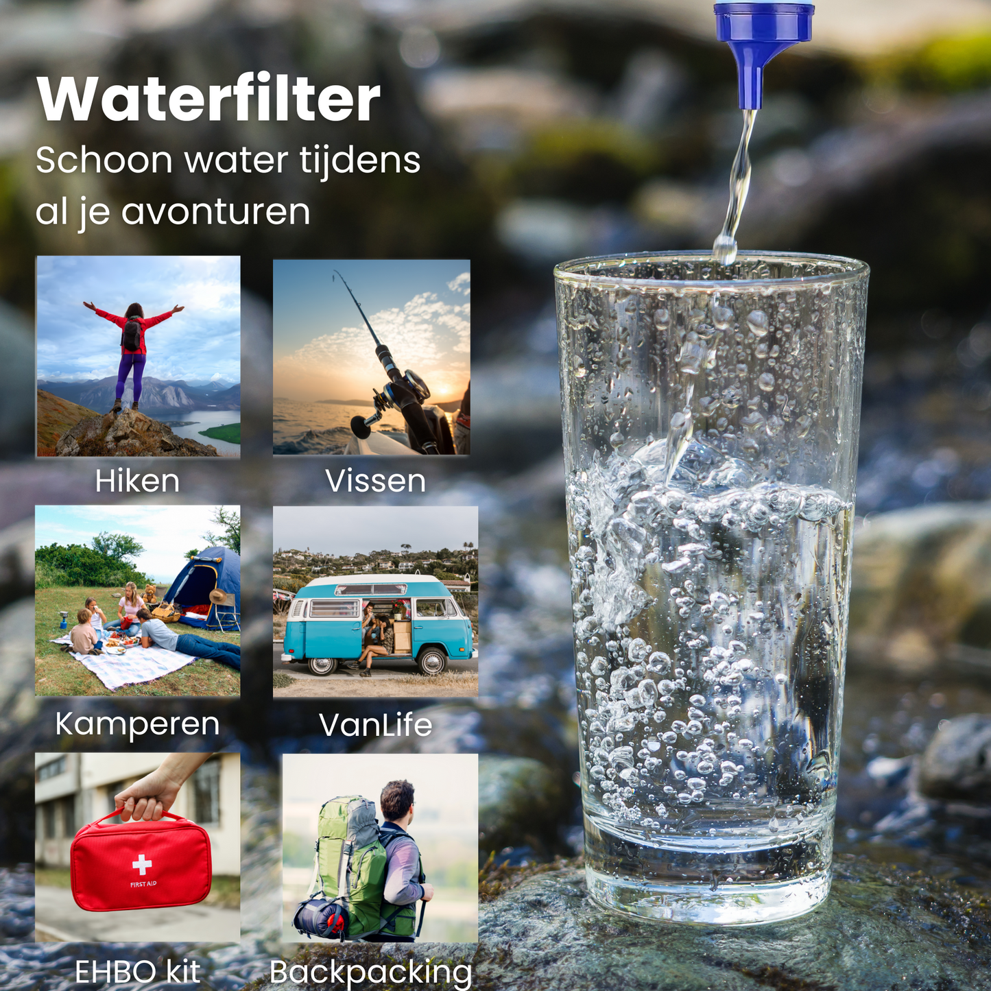 Outdoor waterfilter BPA-vrij (1500L) - Perfect voor camping & noodpakket