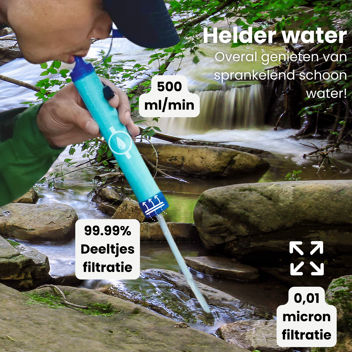 Outdoor waterfilter BPA-vrij (1500L) - Perfect voor camping & noodpakket