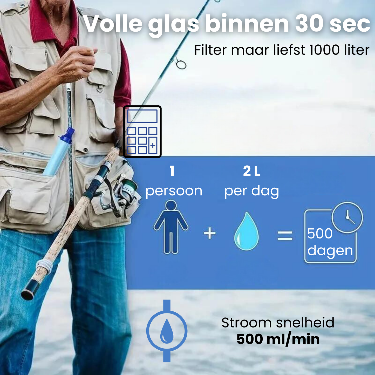 Outdoor waterfilter BPA-vrij (1500L) - Perfect voor camping & noodpakket